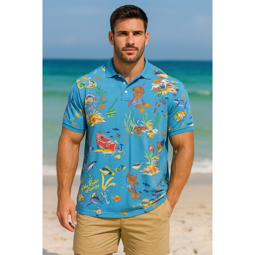 Polo Ralph Lauren Scuba Polo Bear Underwater Print Blue Shirt Men’s XXL Classic